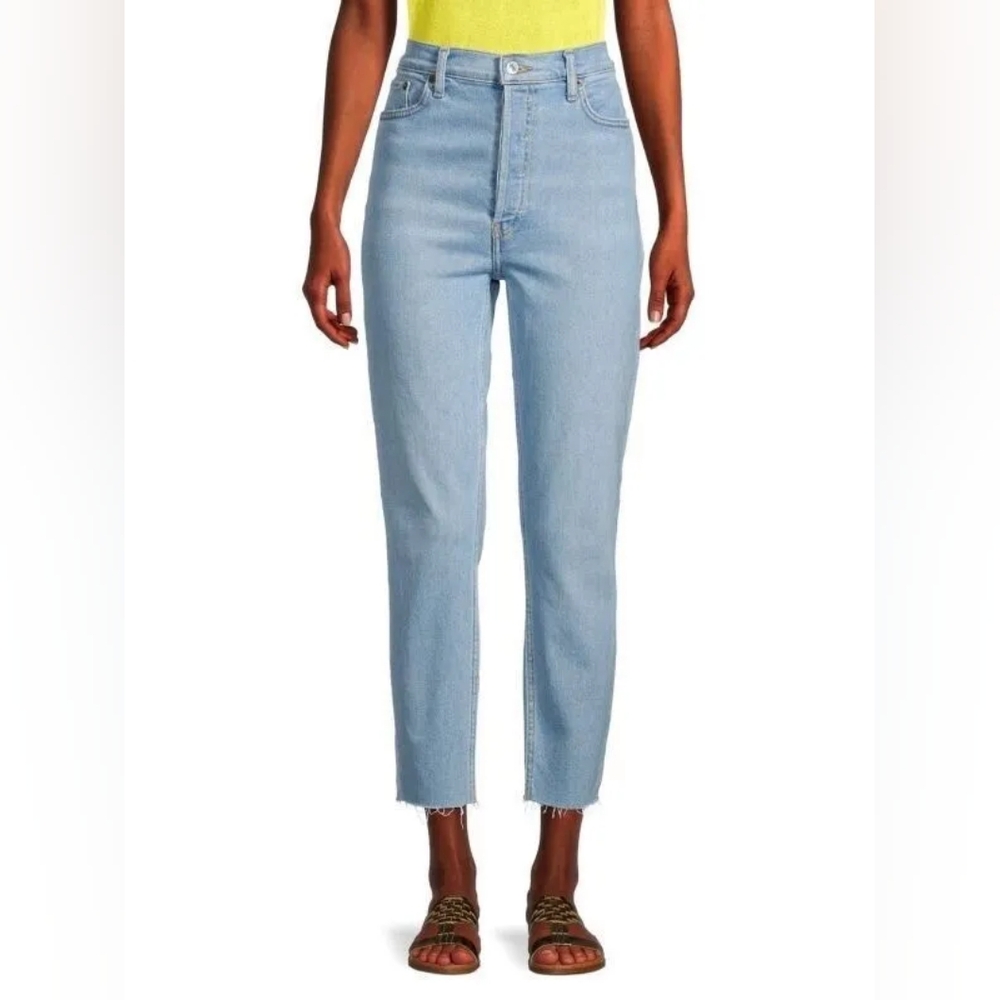 Re/Done 90s High Rise Ankle Crop Light Wash Raw Hem Denim Jeans